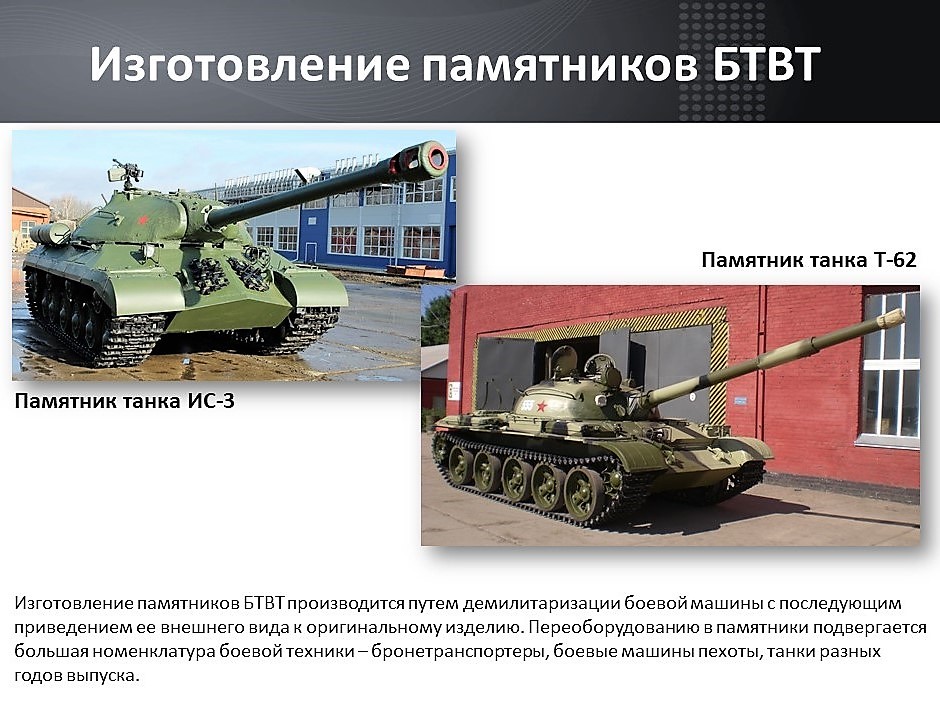 Изготовление памятников военной техники